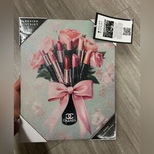 NWT Hand Embellished CHANEL Pink and White Lipstick wall Art